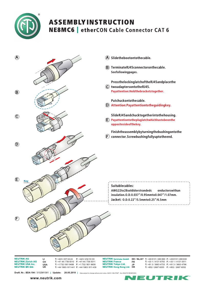 Page n°1 - Manuel utilisateur Neutrik NE8MC6-MO