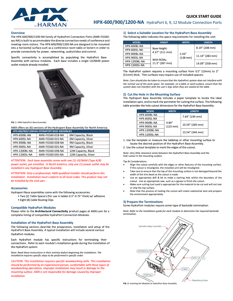 Page n°1 - Manuel utilisateur AMX HPX-600-NA