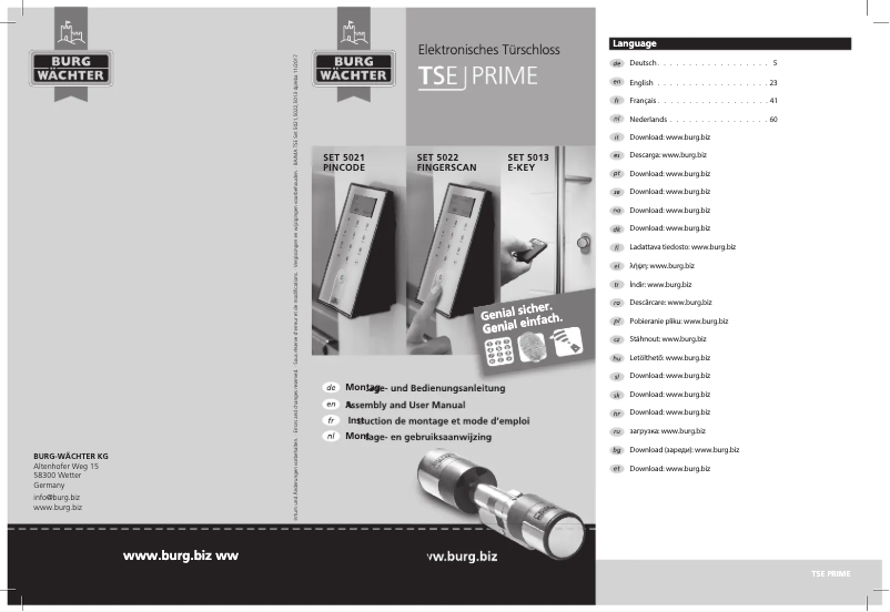 Page n°1 - Manuel utilisateur Burg Wächter TSE Prime Set 5021