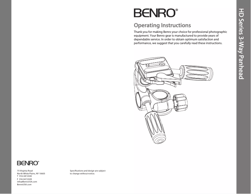 Page 1 de la notice Manuel utilisateur Benro HD3A