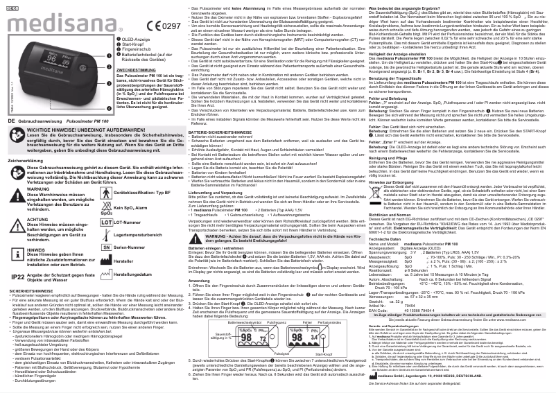Page 1 de la notice Manuel utilisateur Medisana PM 100