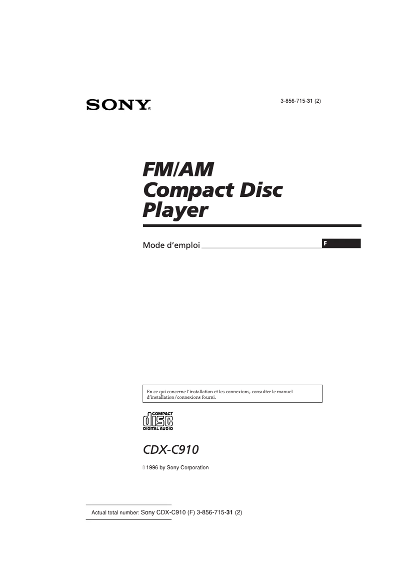 Page n°1 - Manuel utilisateur Sony CDX-C910