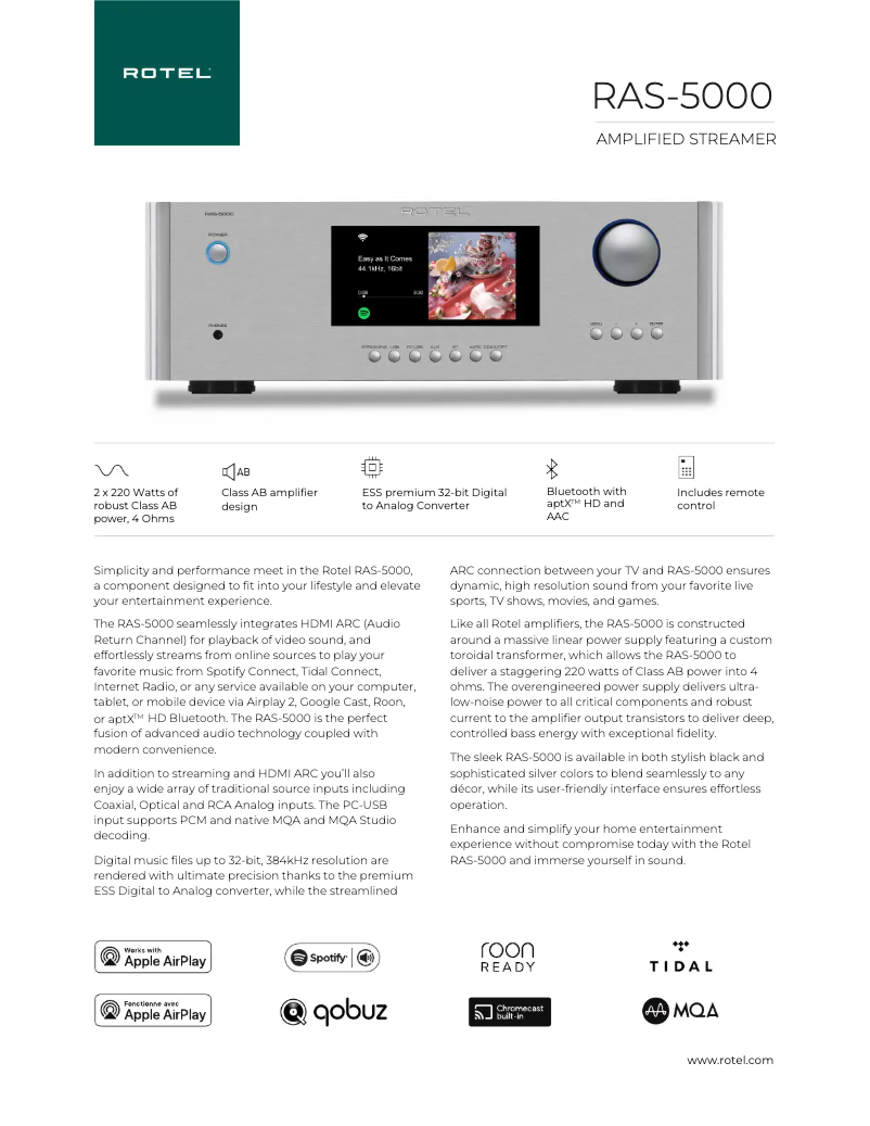 Page n°1 - Fiche technique Rotel RAS-5000