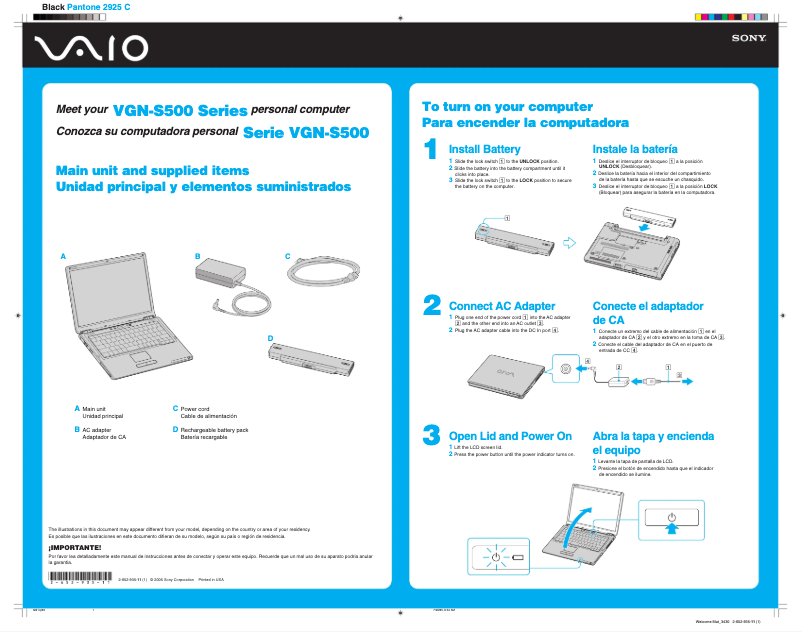 Page n°1 - Guide d'installation Sony Vaio VGN-S580