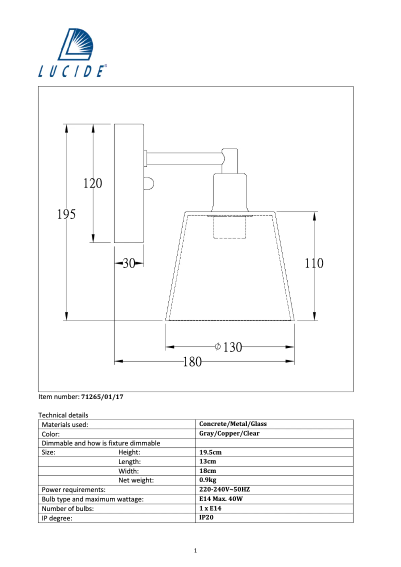 Image de la première page du manuel de l'appareil Vitri 71265/01/17