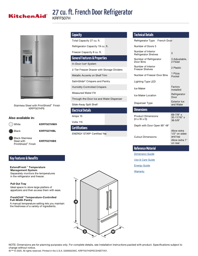 Image de la première page du manuel de l'appareil KRFF507HPS