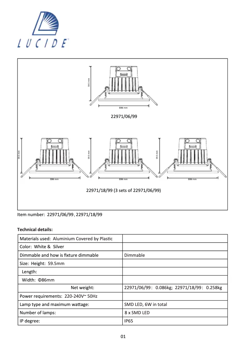 Page 1 de la notice Manuel utilisateur Lucide Inky 22971/06/99