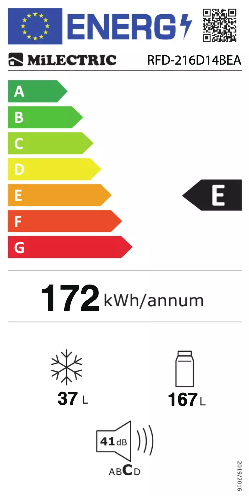 Page n°1 - Label énergétique Milectric RFD-216D14BEA