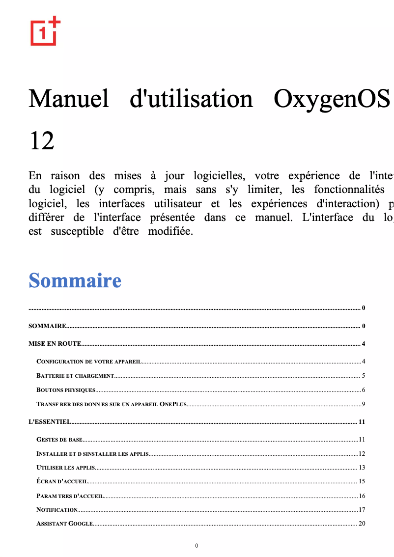Page 1 de la notice Manuel utilisateur OnePlus 10 Pro