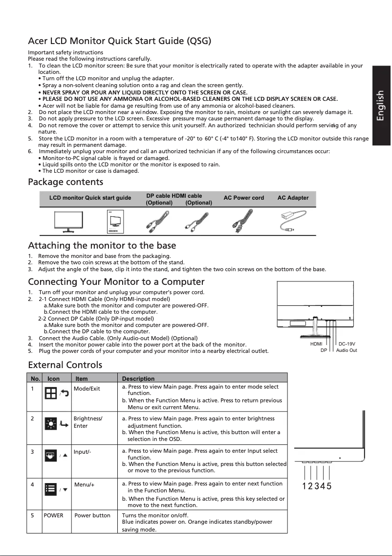 Page n°1 - Guide de démarrage rapide Acer EG270P