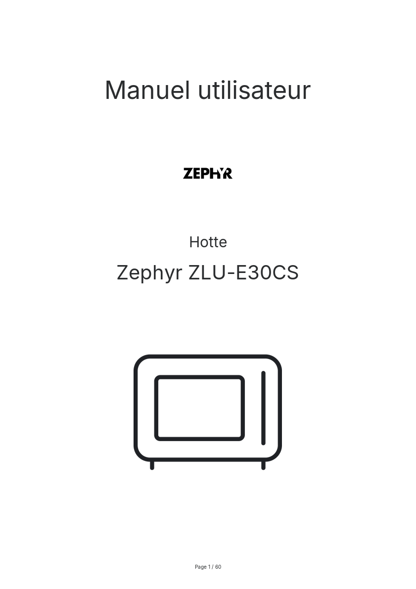 Page n°1 - Manuel utilisateur Zephyr ZLU-E30CS