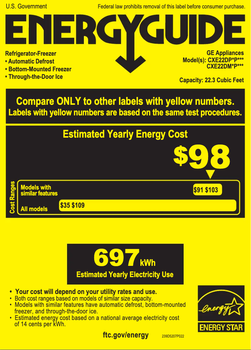 Page 1 de la notice Label énergétique GE Café CXE22DP4PW2