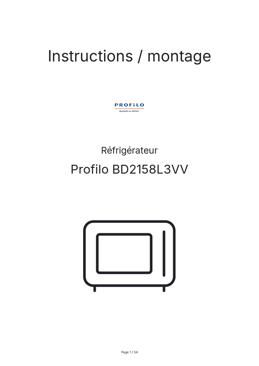 Page n°1 - Instructions / montage Profilo BD2158L3VV