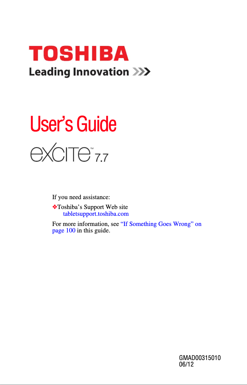 Page n°1 - Manuel utilisateur Toshiba Excite 7.7 AT275-T32