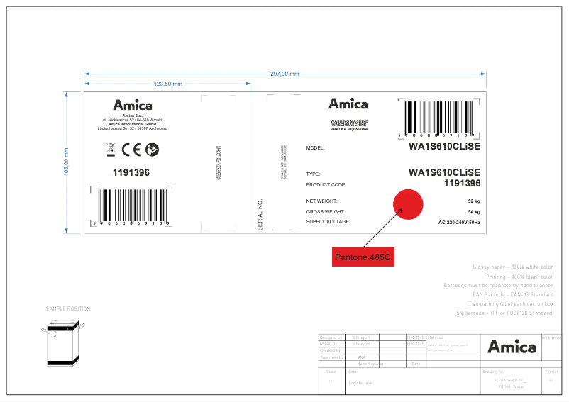 Página 1 del manual Etiqueta energética Amica WA1S610CLiSE