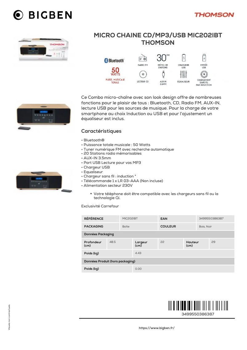 Page n°1 - Fiche technique Thomson MIC202IBT