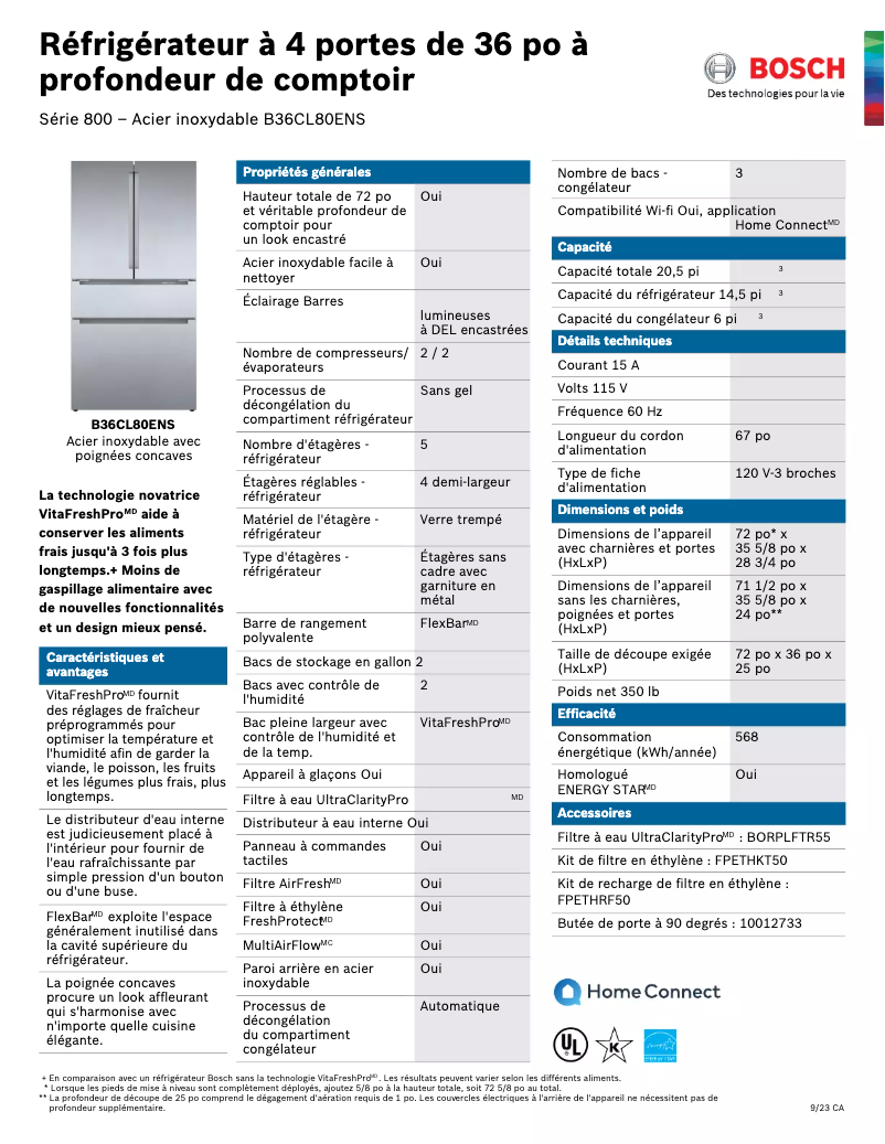 Página 1 del manual Ficha técnica Bosch B36CL80ENS
