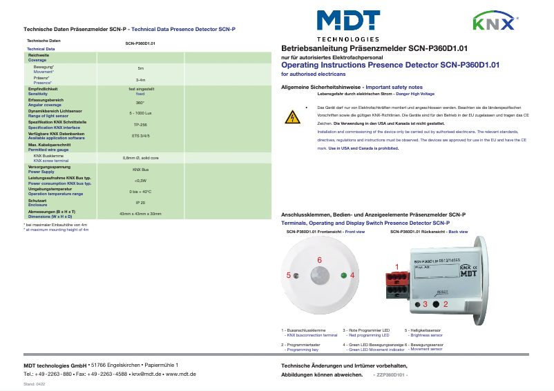 Page 1 de la notice Manuel utilisateur MDT SCN-P360D1.01