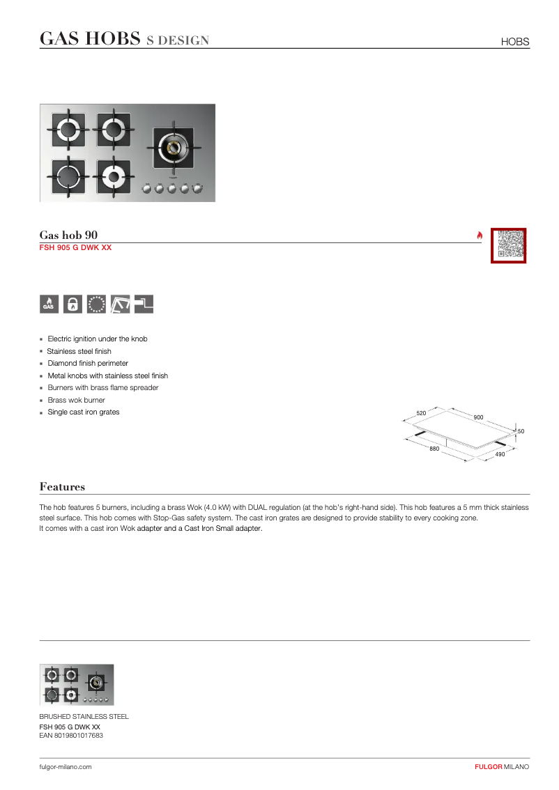 Page n°1 - Fiche technique Fulgor Milano FSH 905 G DWK XX