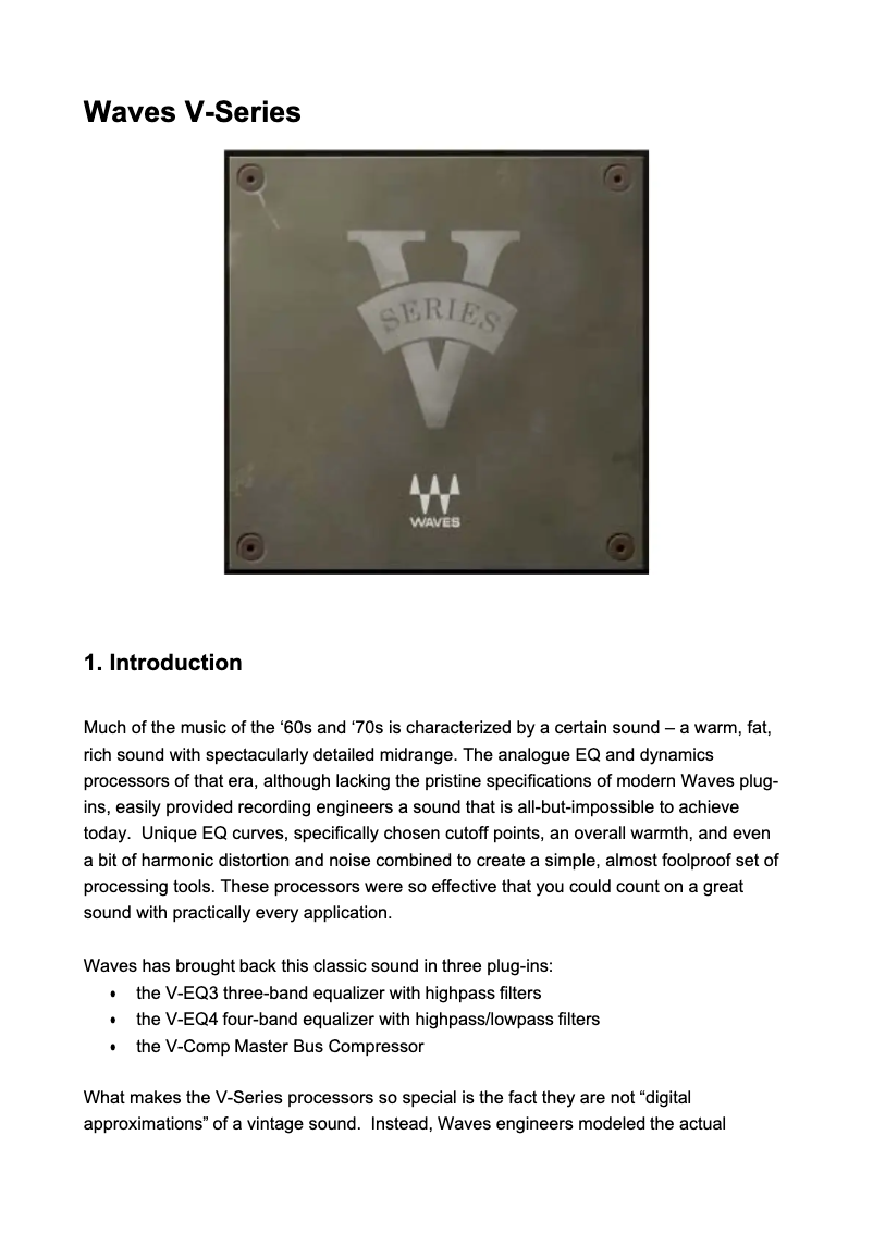 Page 1 de la notice Manuel utilisateur Waves V-EQ4