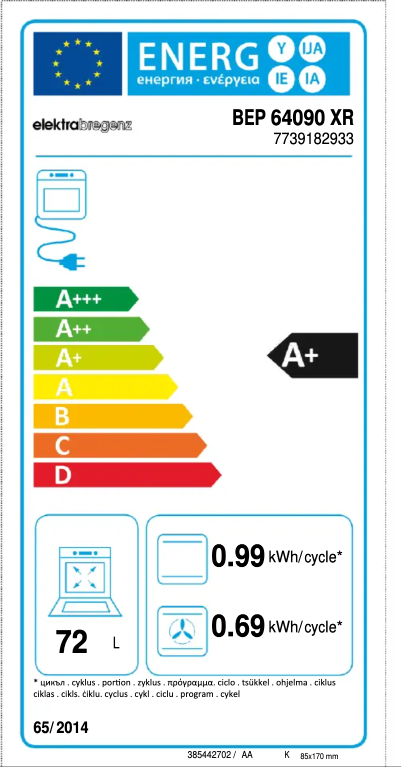 Page n°1 - Label énergétique Elektra Bregenz BEP 64090 XR