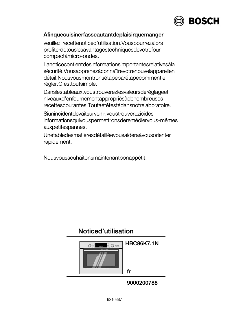 Page 1 de la notice Manuel utilisateur Bosch HBC86K761N