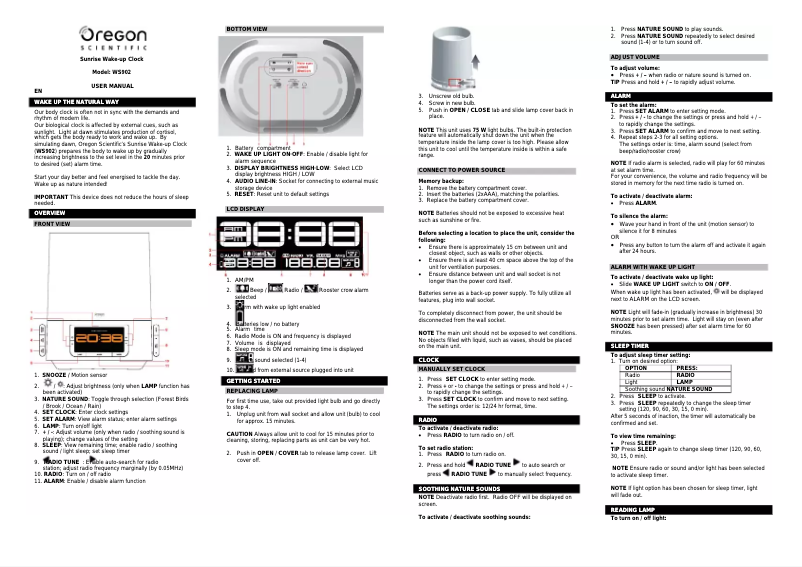 Image de la première page du manuel de l'appareil Sunrise WS902