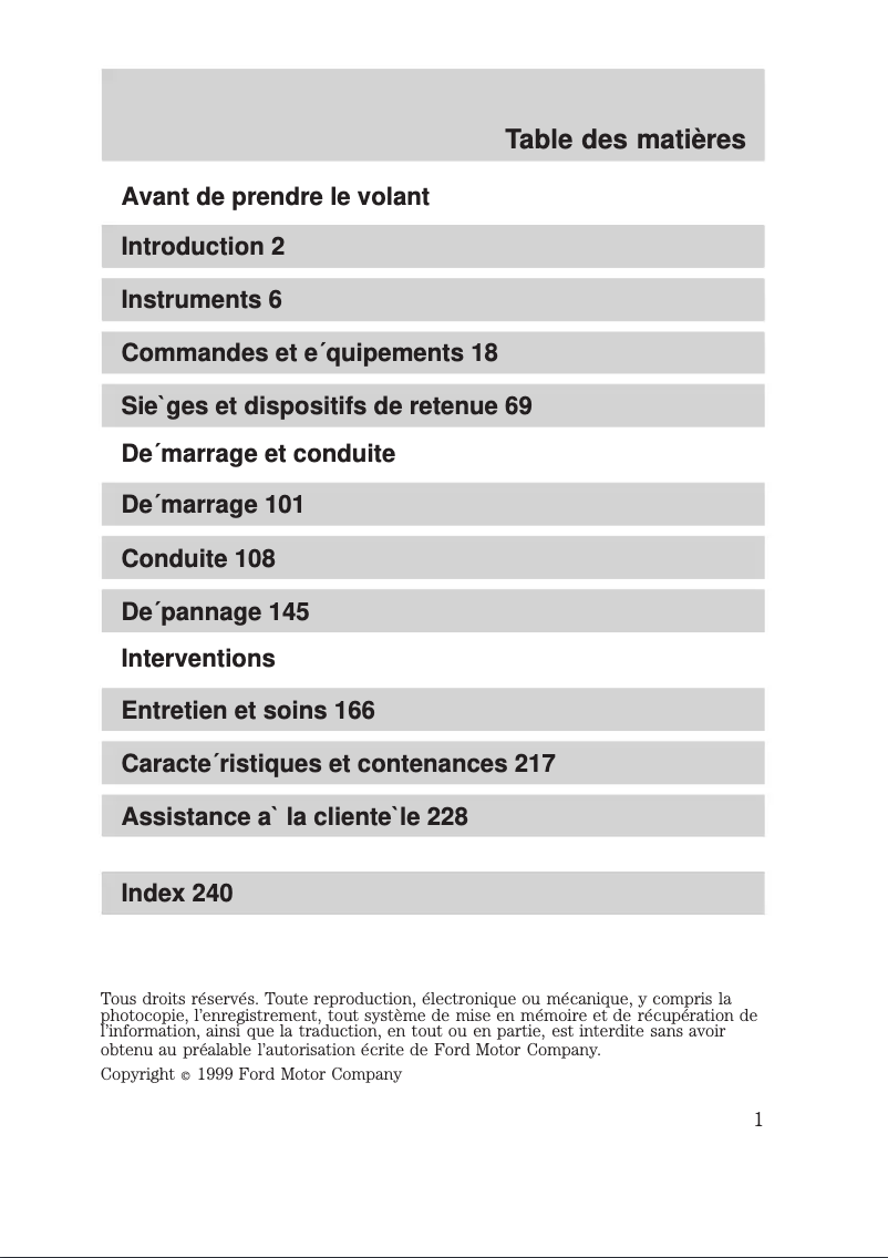 Page 1 de la notice Manuel utilisateur Ford Ranger (2000)