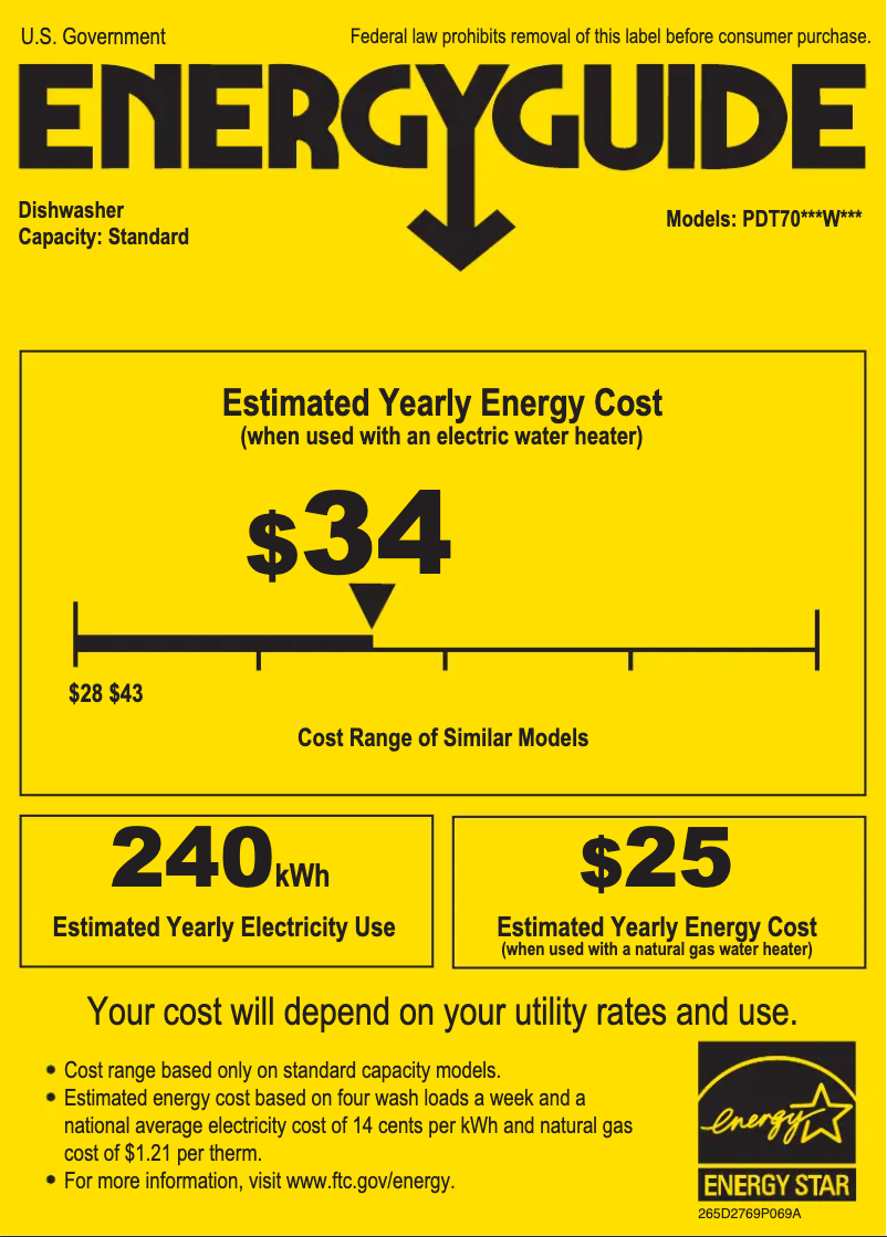 Page n°1 - Label énergétique GE PDT705SYWFS