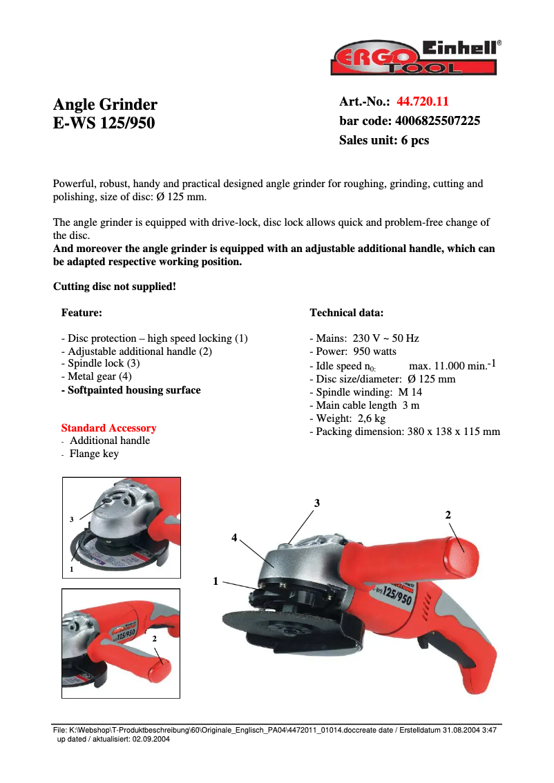 Image de la première page du manuel de l'appareil E-WS 125/950