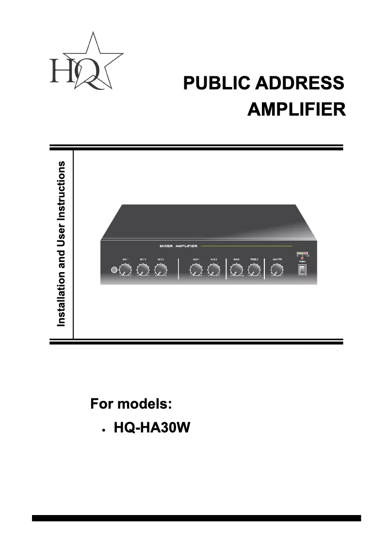 Image de la première page du manuel de l'appareil HA30W
