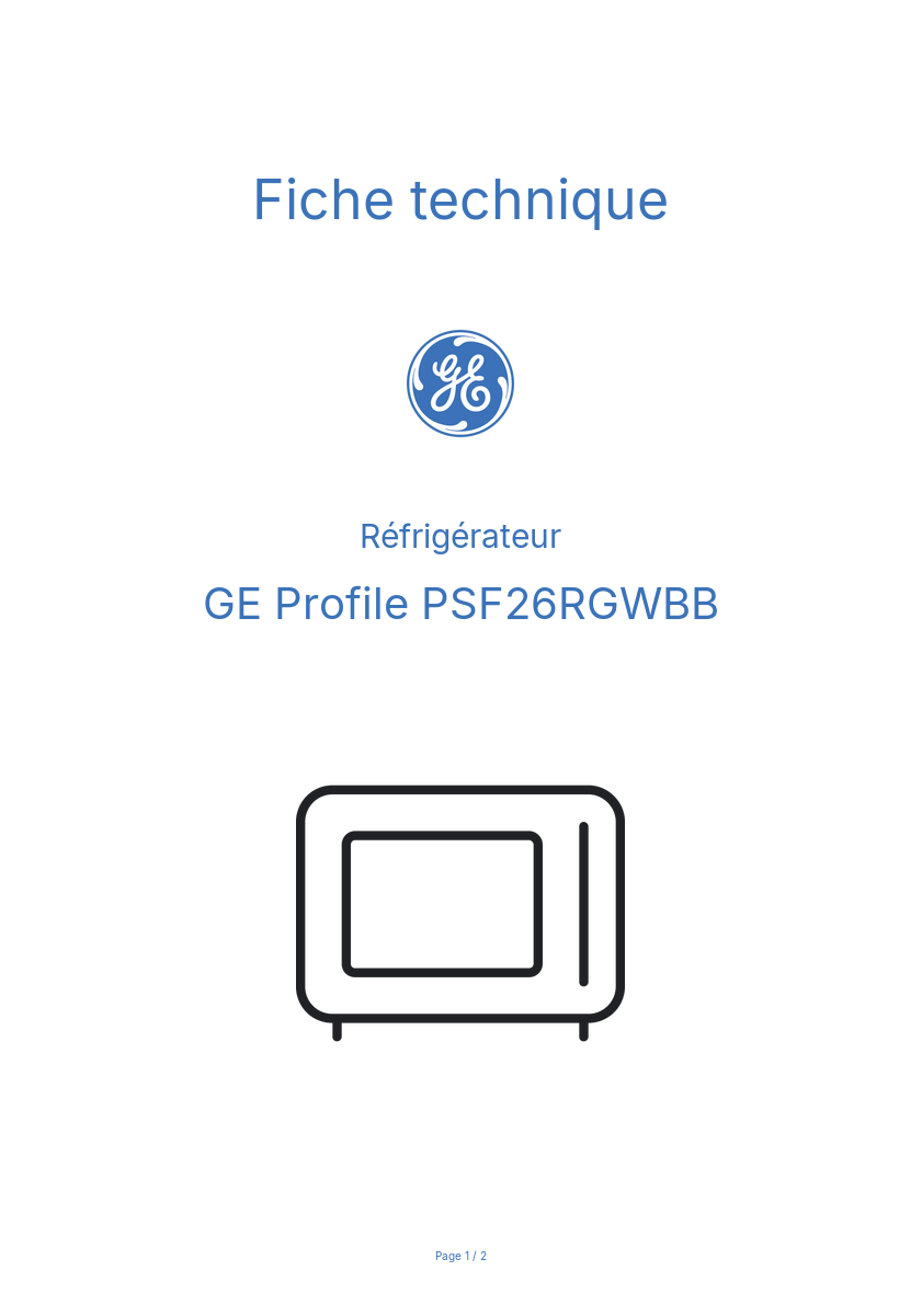 Page n°1 - Fiche technique GE Profile PSF26RGWBB