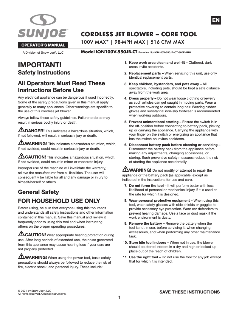 Image de la première page du manuel de l'appareil ION100V-550JB-CT