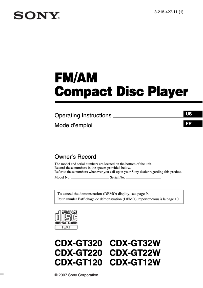 Imagen de la primera página del manual del dispositivo CDX-GT120