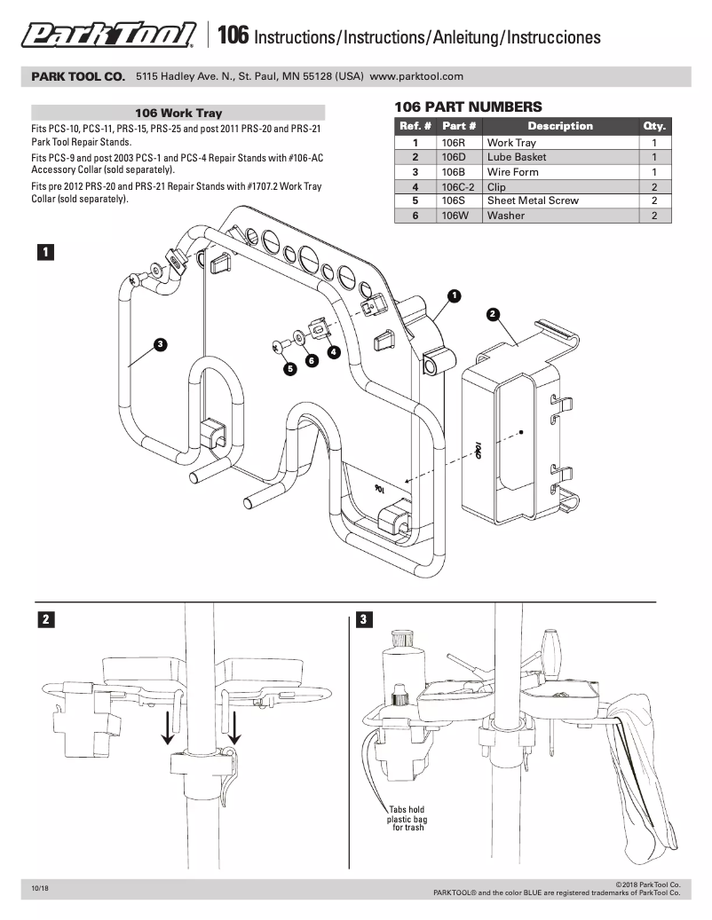 Page n°1 - Manuel utilisateur Park Tool 106