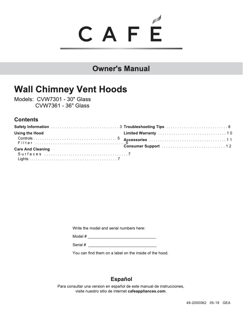 Page 1 of the manual Use and Maintenance Manual GE CVW73612MSS