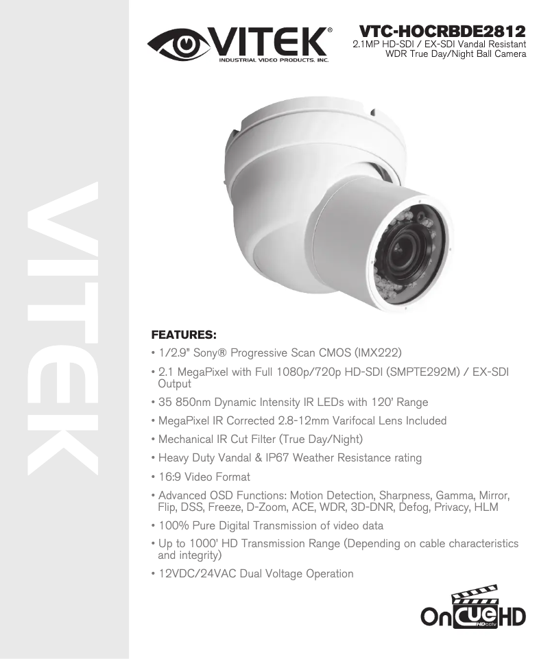 Page n°1 - Manuel utilisateur Vitek VTC-HOCRBDE2812