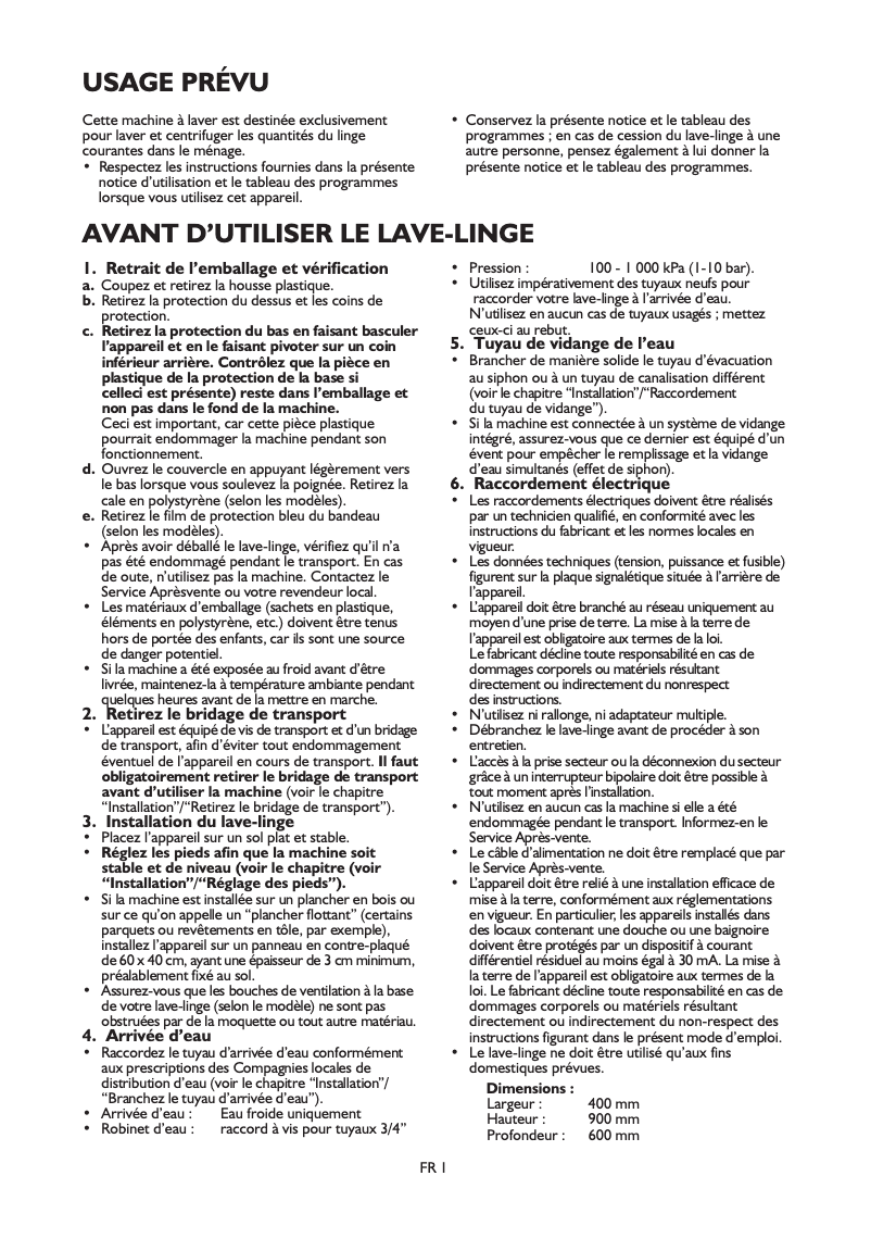 Page 1 de la notice Manuel utilisateur Laden EV 1190
