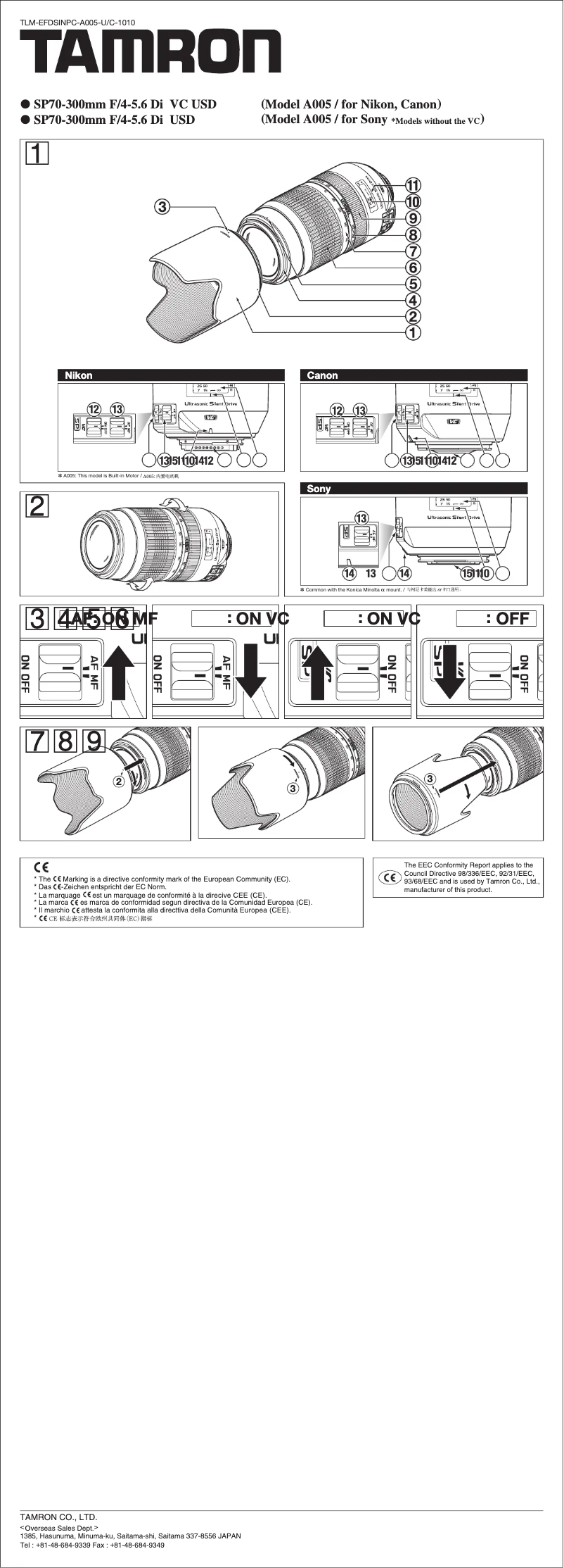 Página 1 del manual Manual de usuario Tamron 70-300mm f/4-5.6 SP Di VC USD Nikon