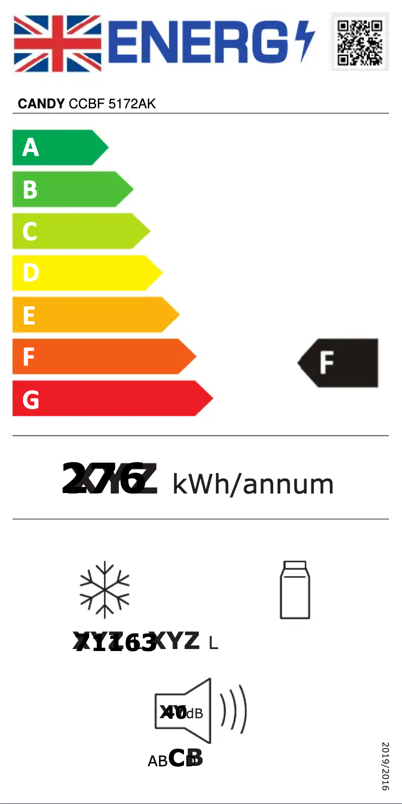 Page n°1 - Label énergétique Candy CCBF 5172AK