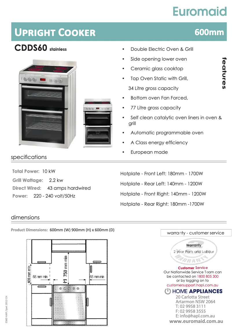 Page 1 de la notice Manuel utilisateur Euromaid CDDS60