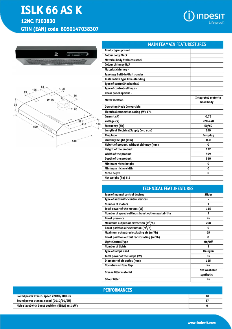 Page 1 de la notice Manuel utilisateur Indesit ISLK 66 AS K