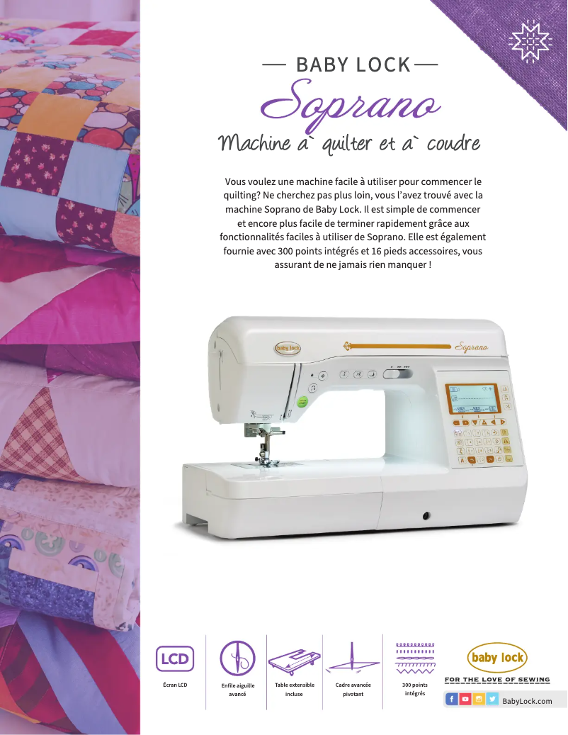 Page 1 de la notice Fiche technique Baby Lock Soprano