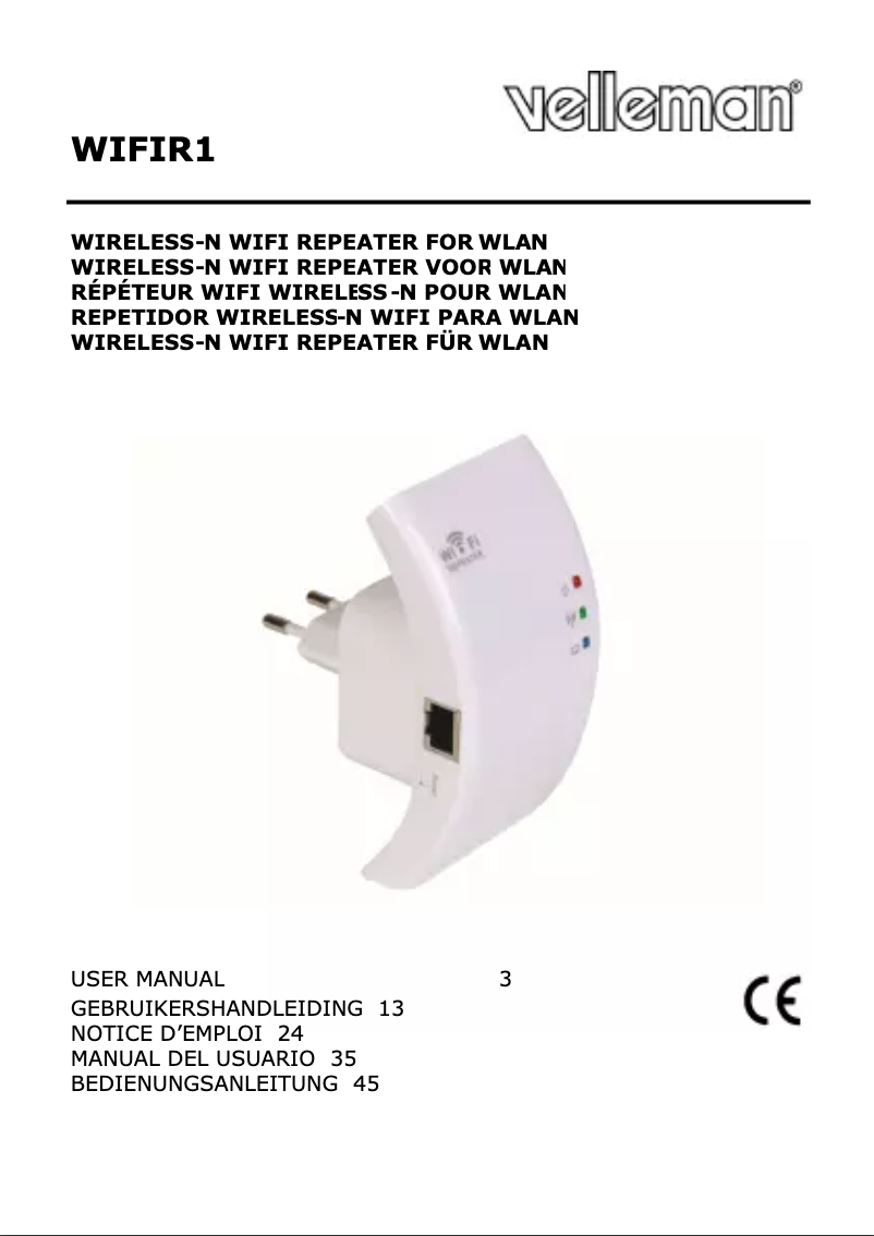 Page n°1 - Manuel utilisateur Velleman WIFIR1