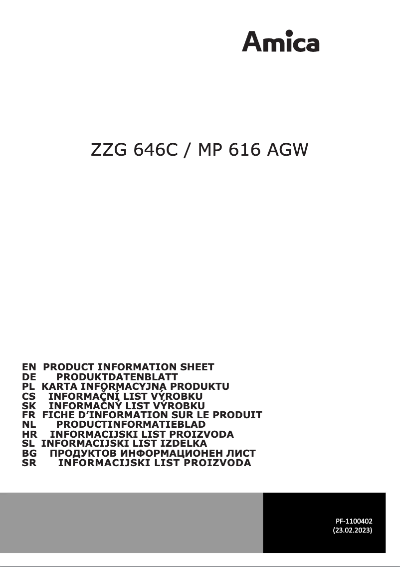 Página 1 del manual Ficha técnica Amica ZZG646C