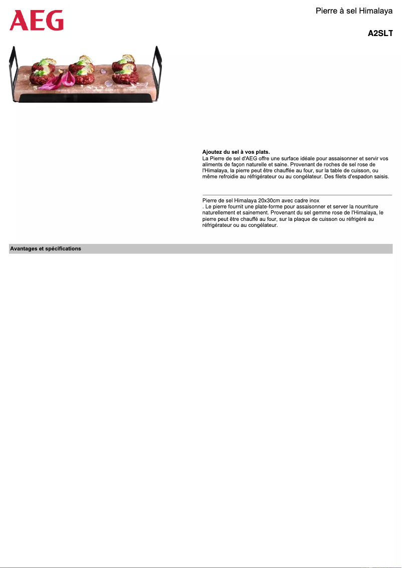 Página 1 del manual Ficha técnica AEG A2SLT