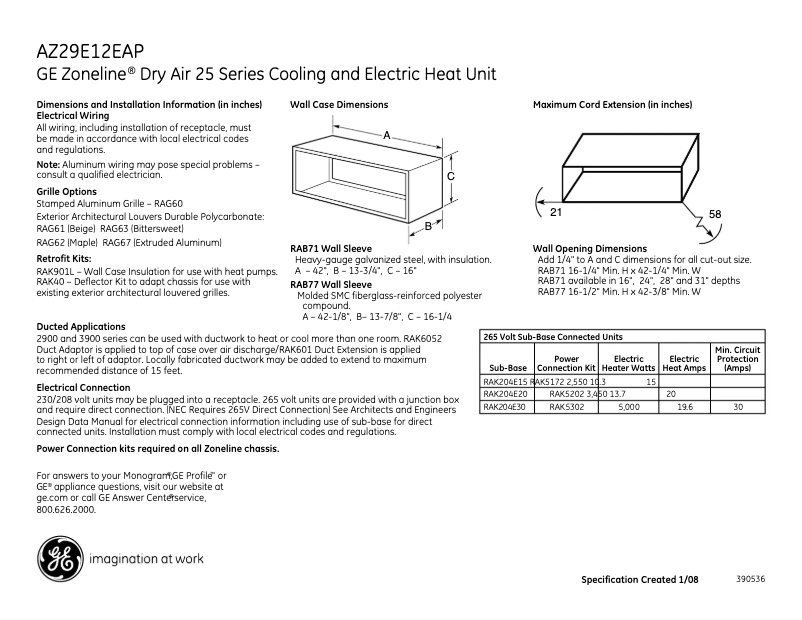 Page n°1 - Fiche technique GE AZ29E12EAP