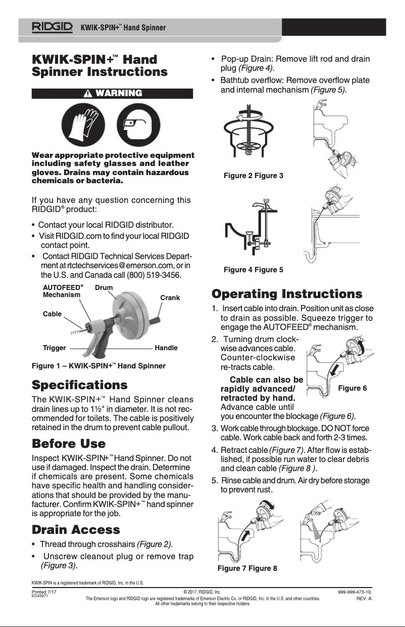 Page 1 de la notice Instructions / montage Ridgid KWIK-SPIN+