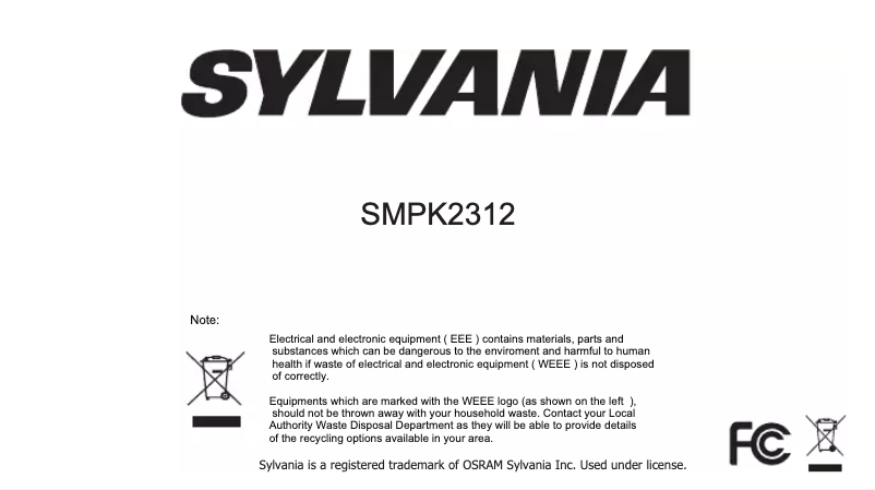 Page n°1 - Manuel utilisateur Sylvania SMPK2312