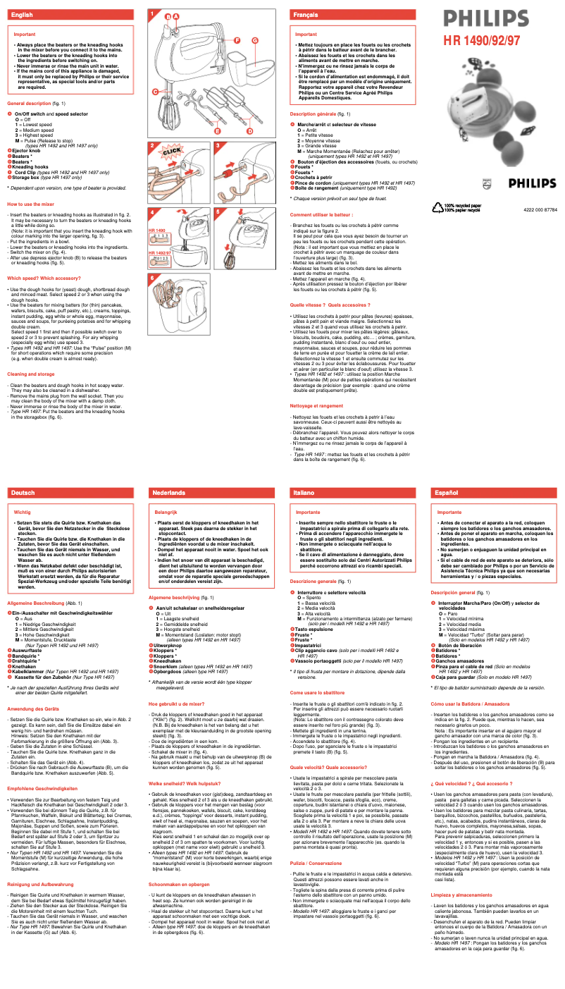 Page 1 de la notice Manuel utilisateur Philips HR1490